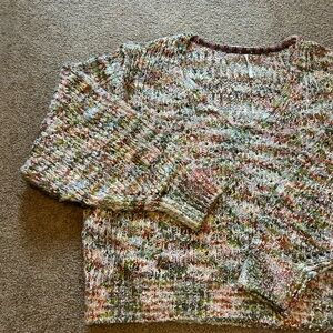 Free People Highland Cable Knit Oversized V-Neck Sweater